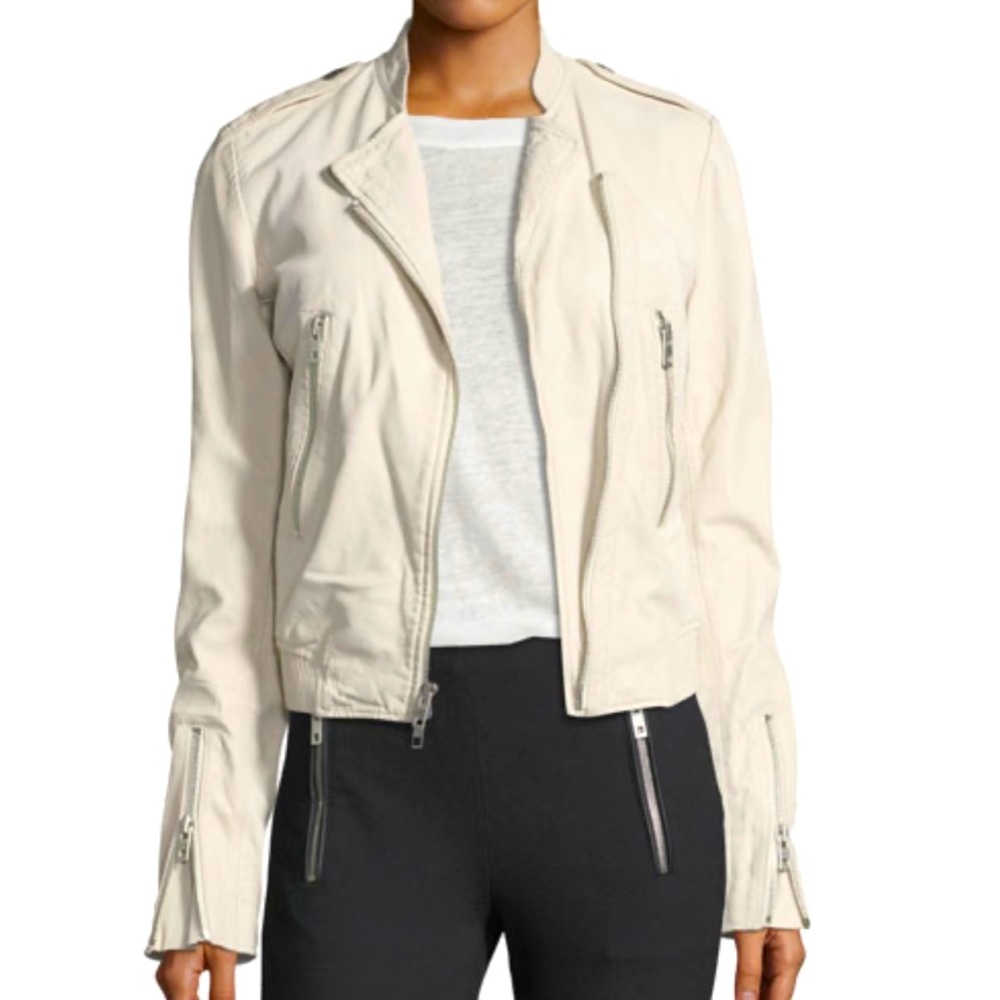 Rag & Bone Lyon lambskin ivory leather Moto jacket, size 6